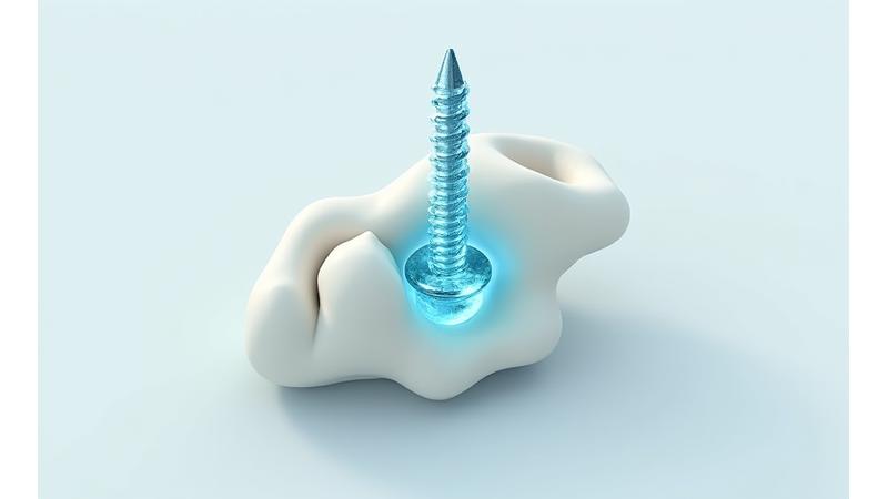 Schéma d'une vis orthopédique bioabsorbable fixant une fracture osseuse.
