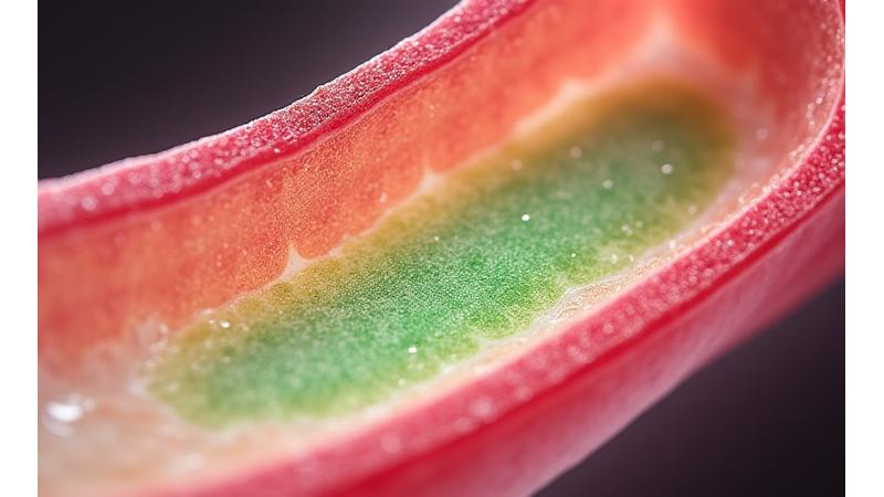 Image microscopique d'une artère coronaire après résorption complète d'un stent, sans inflammation ni résidus.