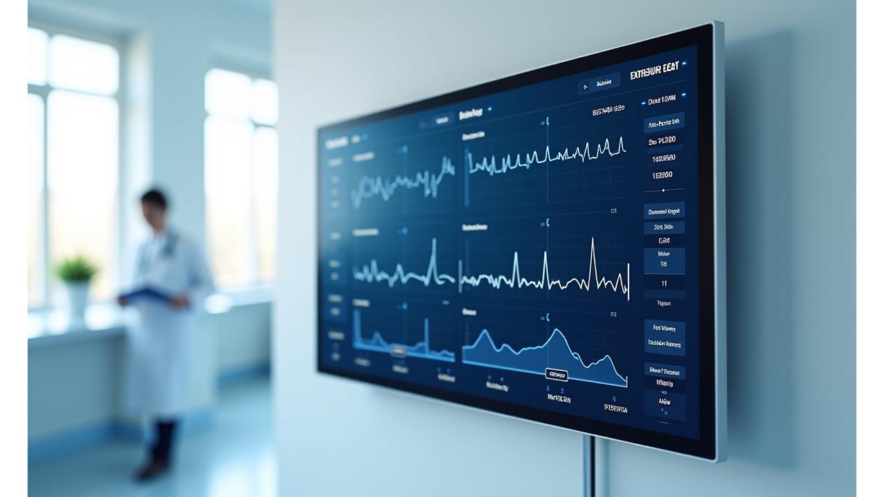 Interface de tableau de bord de monitoring patient VigórMedics avec données vitales animées et alertes en temps réel